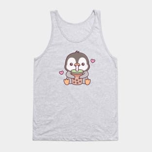 Cute Penguin Loves Bubble Tea Tank Top